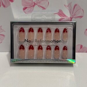 Nail Reformation Red Heart Of Pearl French Tip Almond Press On Nail Kit 30ct
